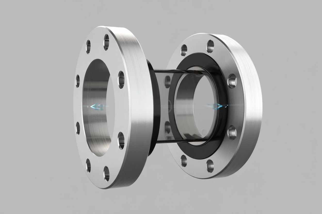 Cutaway cross section view of orifice flange union showing internal construction and pressure tap geometry