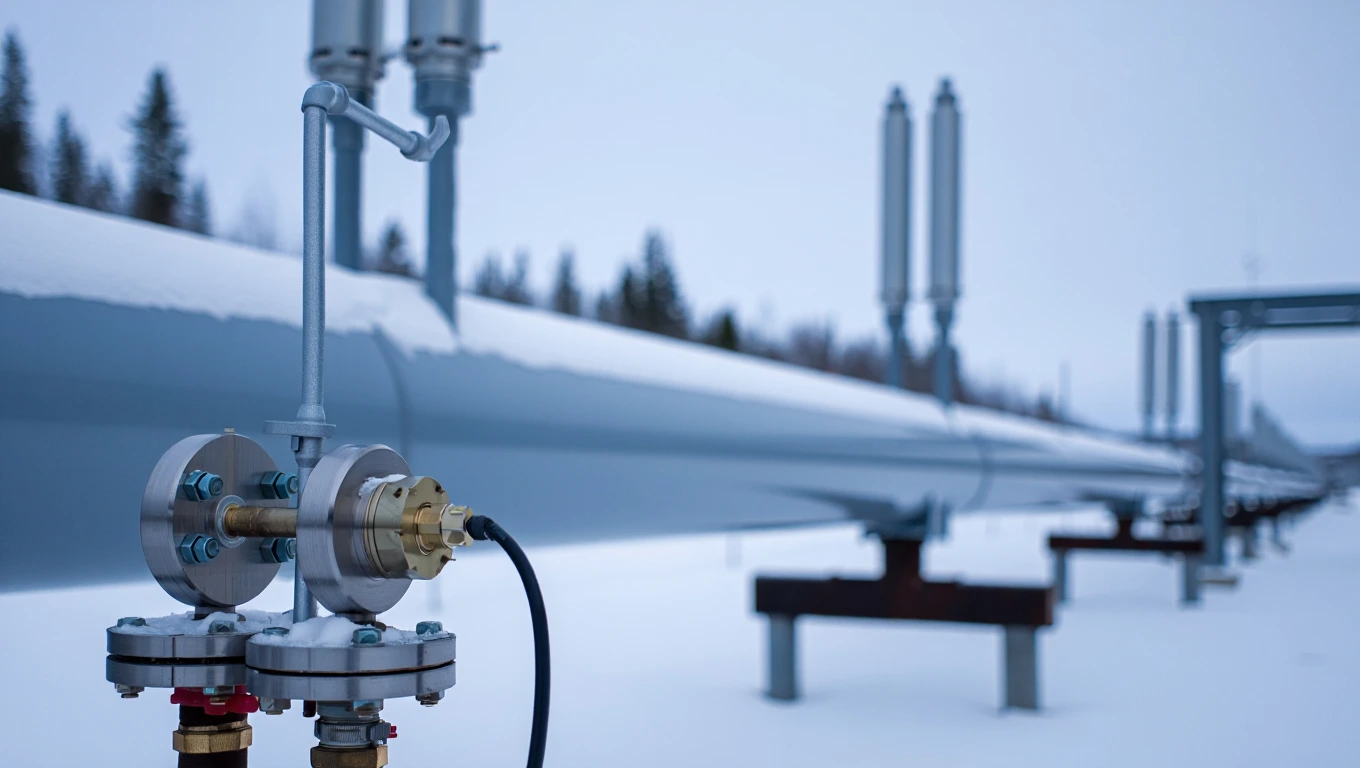 Orifice flange installed in snowy pipeline cold climate industrial service