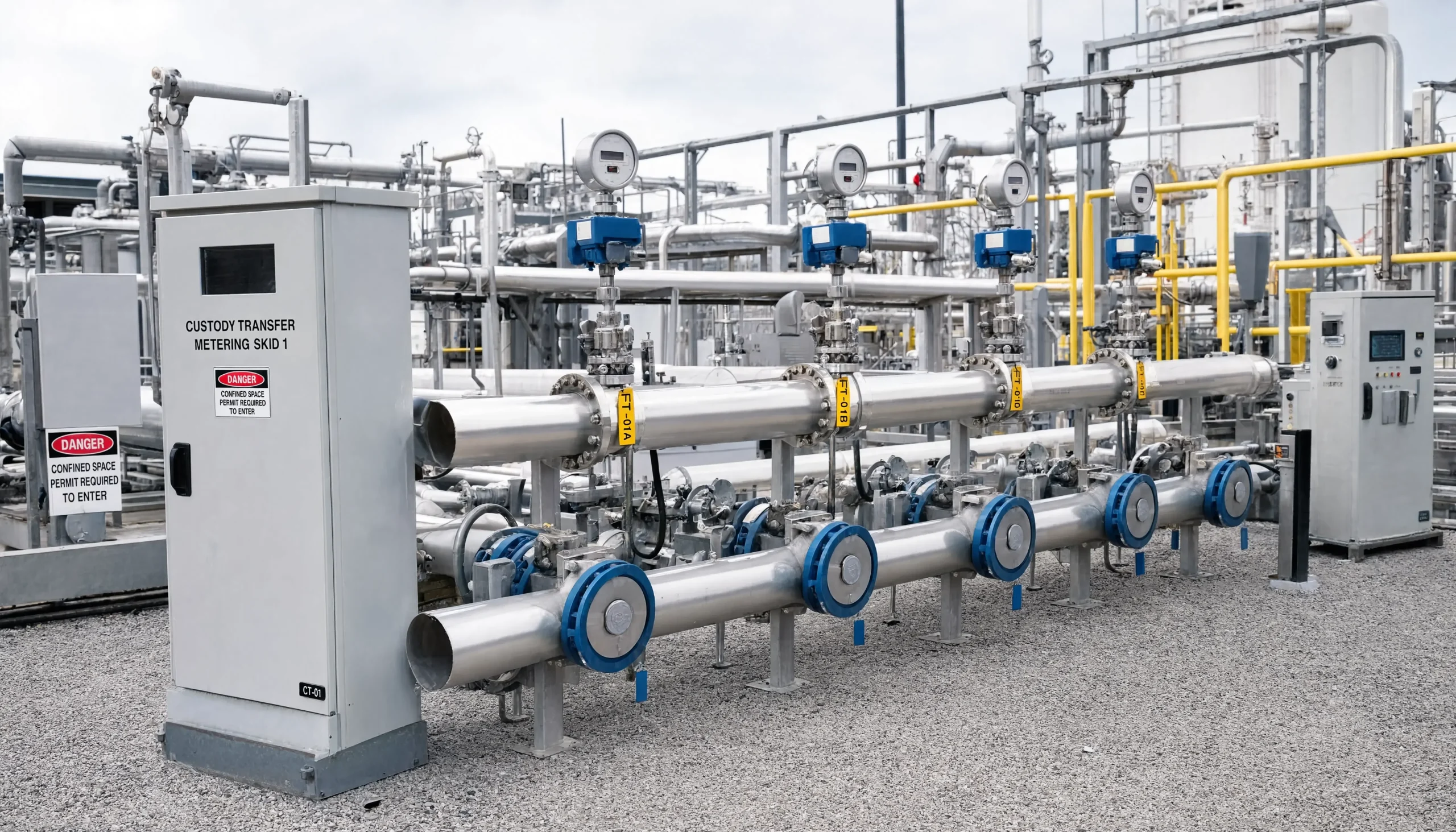 Custody transfer skid using industrial flow measurement components