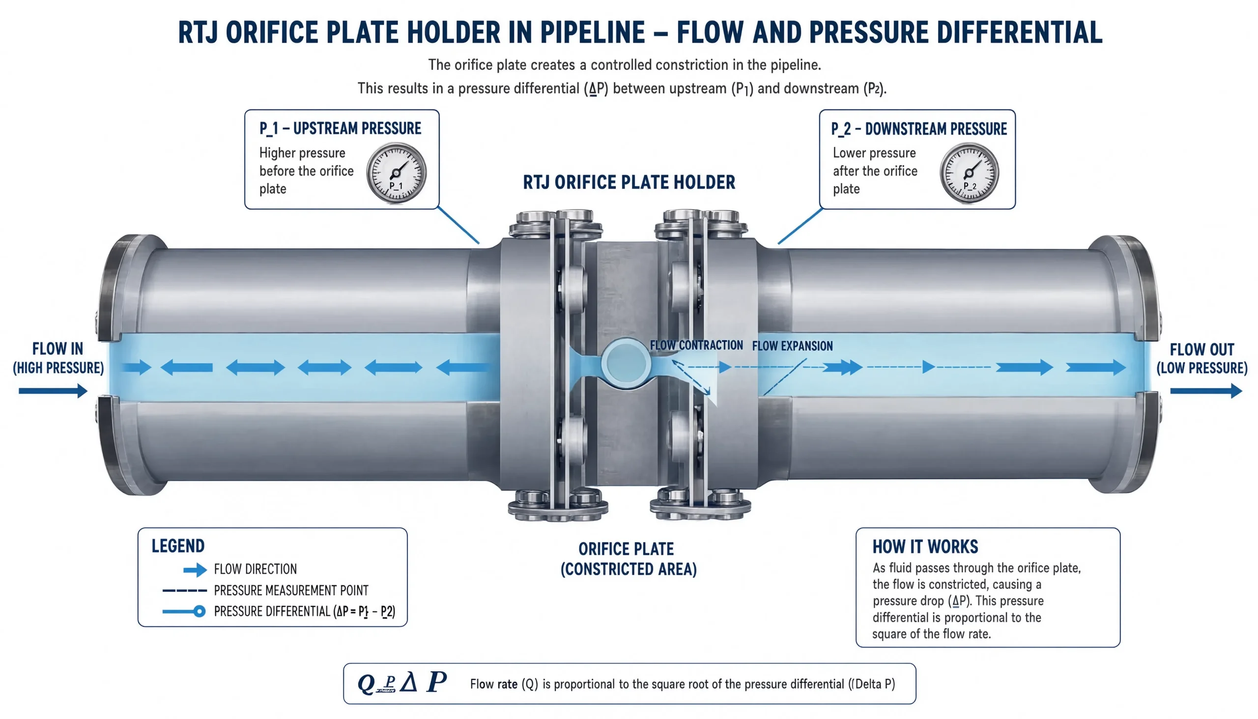 RTJ plate holder bore and flow path diagram for orifice measurement